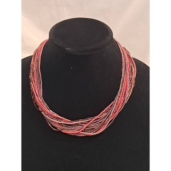 Peyote Bird Multi Strand Seed Beed Necklace 19.5" Crochet Button Fasten NWT - Picture 1 of 8